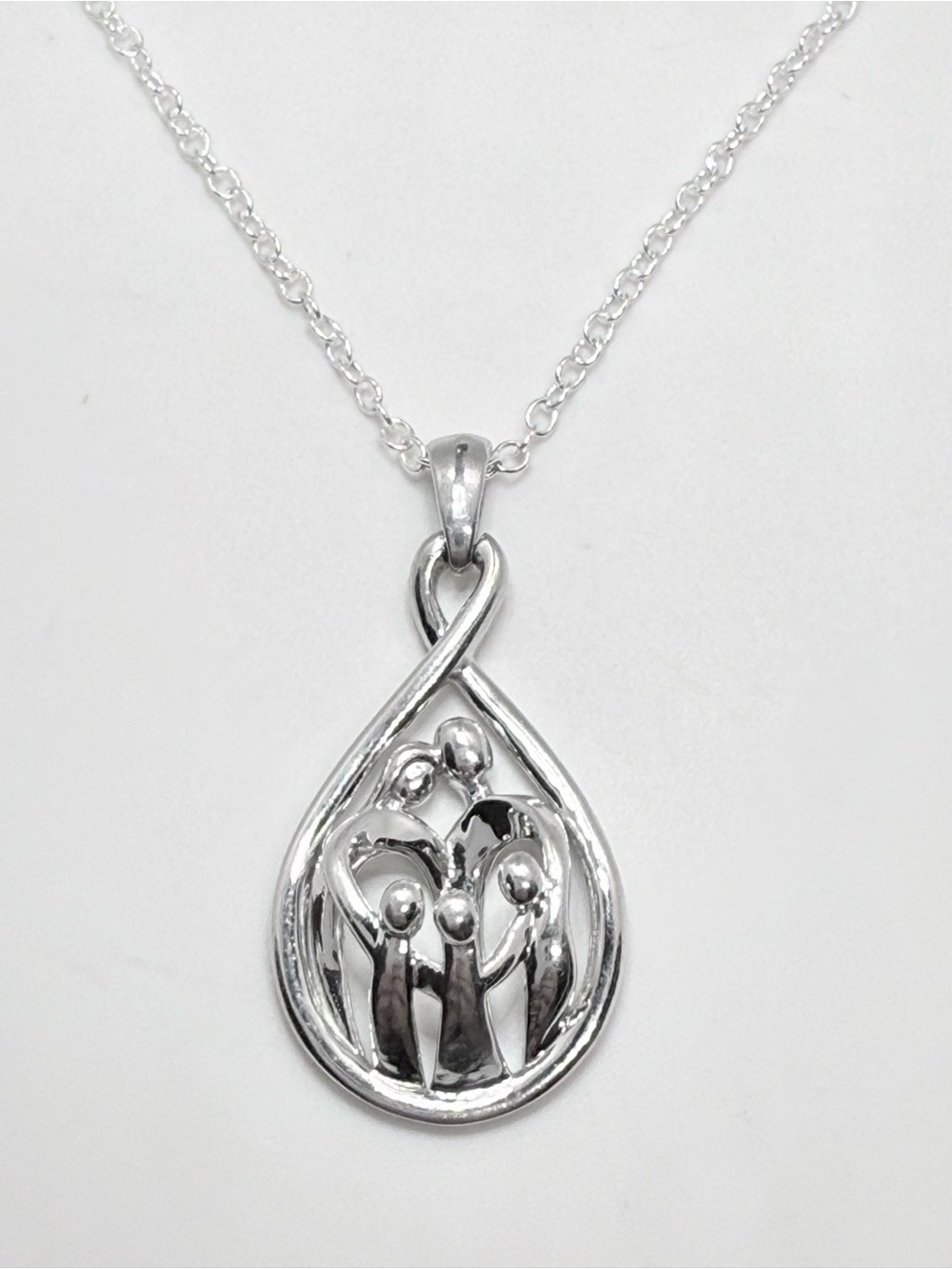 Sterling Silver Family Teardrop Pendant Necklace - Silver